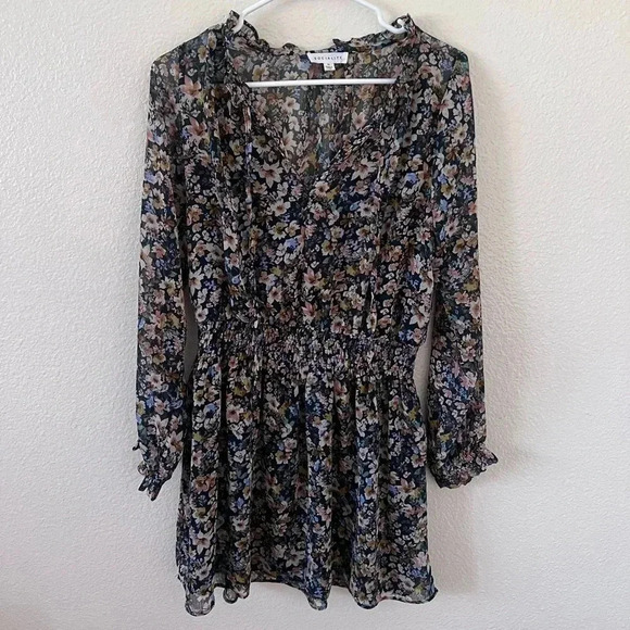 SOCIALITE Long Sleeve Smocked Waist Chiffon Minidress - Picture 2 of 7